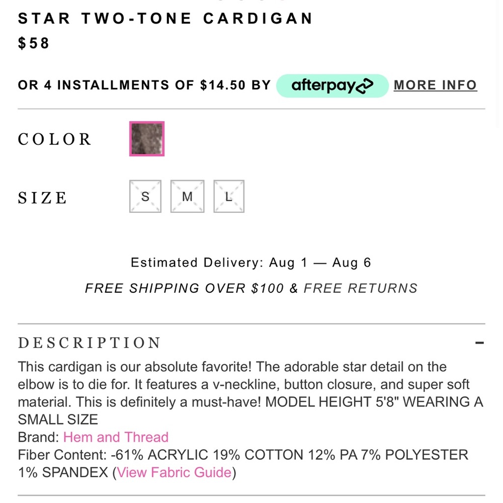 Hem & Thread Star Two Tone Cardigan NWT - Picture 5 of 9